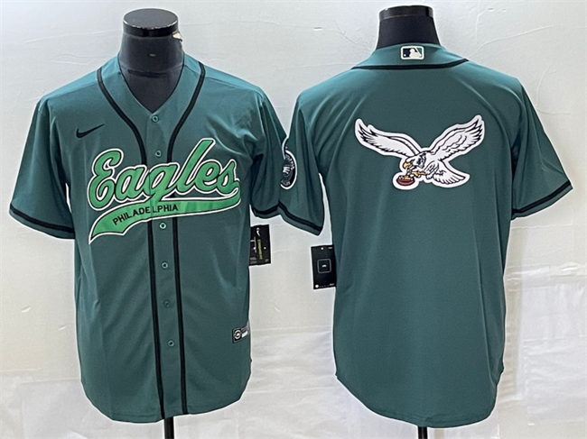 Men's Philadelphia Eagles Green Team Big Logo Cool Base Stitched Baseball Jersey